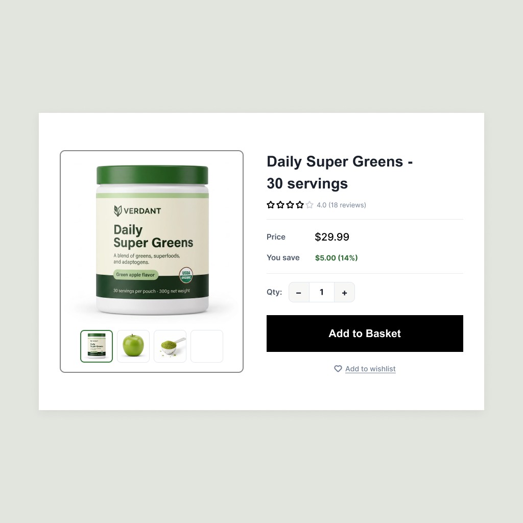 Verdant Daily Super Greens product page — before calibration